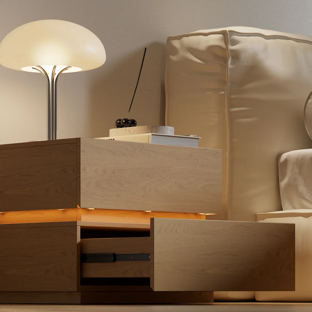 Smart 3-Drawer Nightstand with Charging Station Bedside Table with Light — image 25