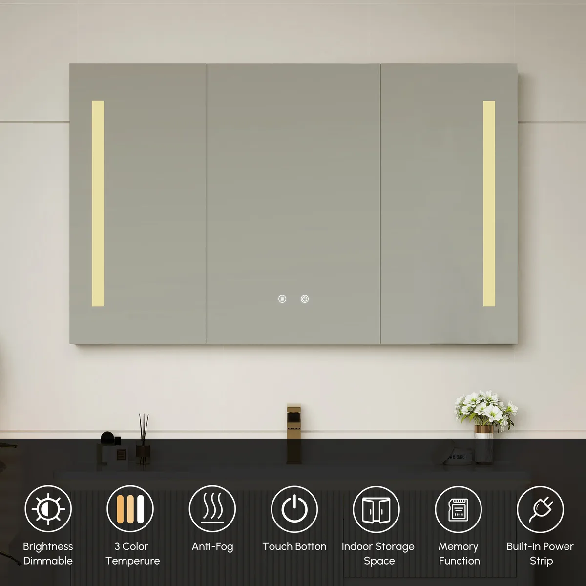 47" Modern Wall-mounted LED Bathroom Medicine Cabinet Vanity Mirror with Storage — image 16