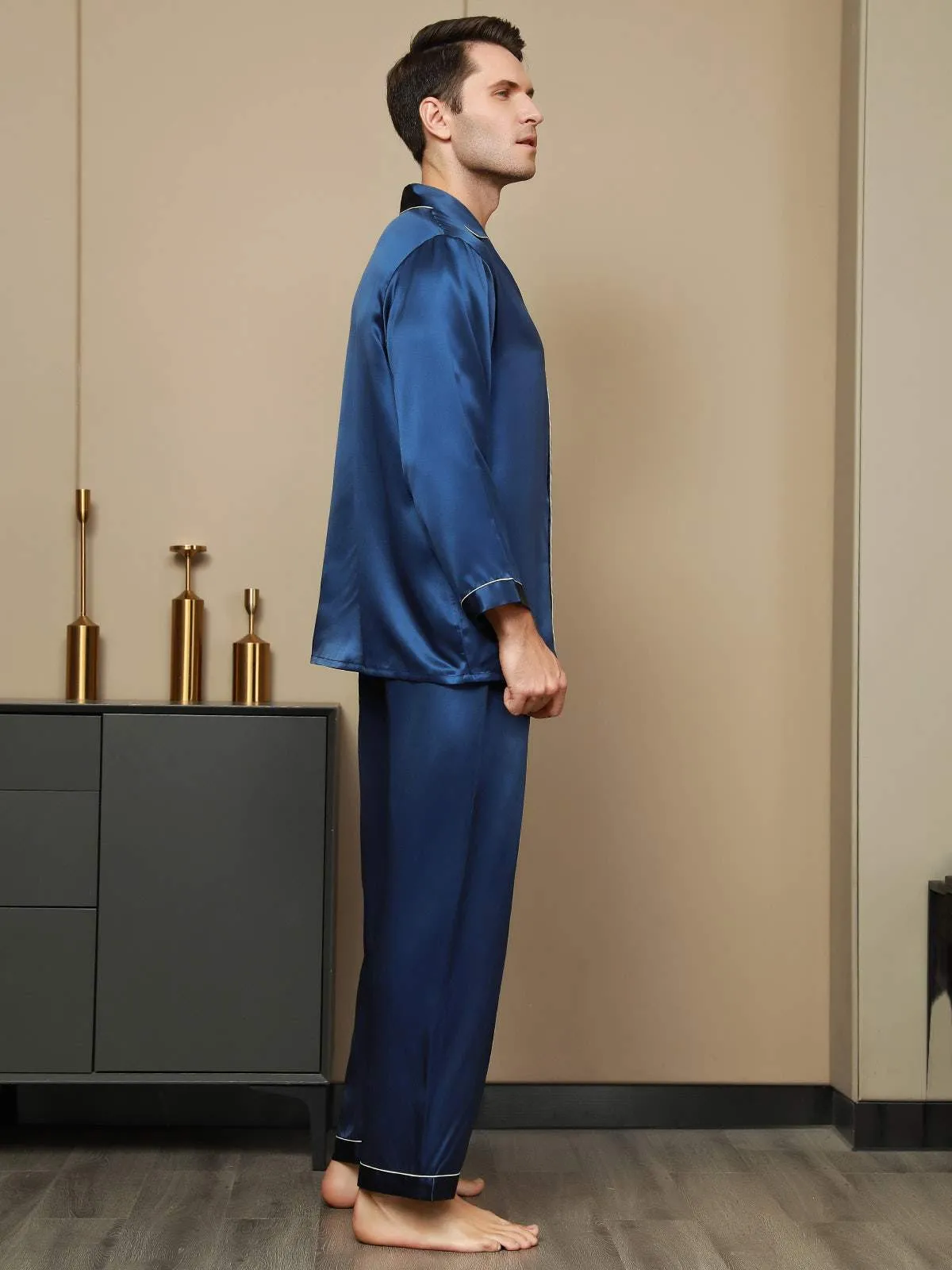 100% Mulberry Silk Long Sleeve Men's Pajamas Set — image 3
