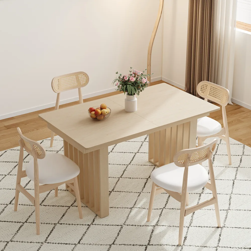 Dining Table Set 55"-87" Rectangle Extendable Whitewash Dining Table & — image 2