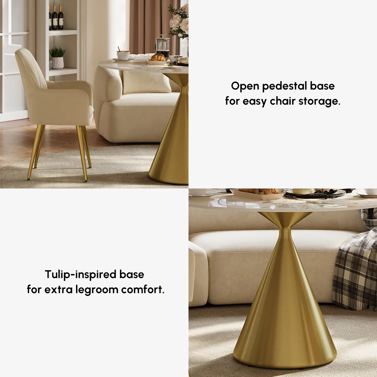 39" Pandora Faux Marble Round Dining Table with Glossy Gold Base for 4 People — image 26
