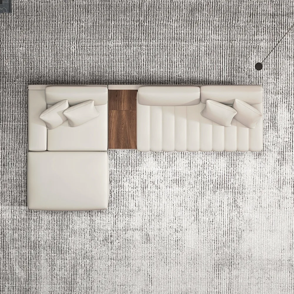 Modern Living Room Couch Set Fabric L-Shaped White Modular Sectional Sofa & Wood Block Coffee Table — image 16