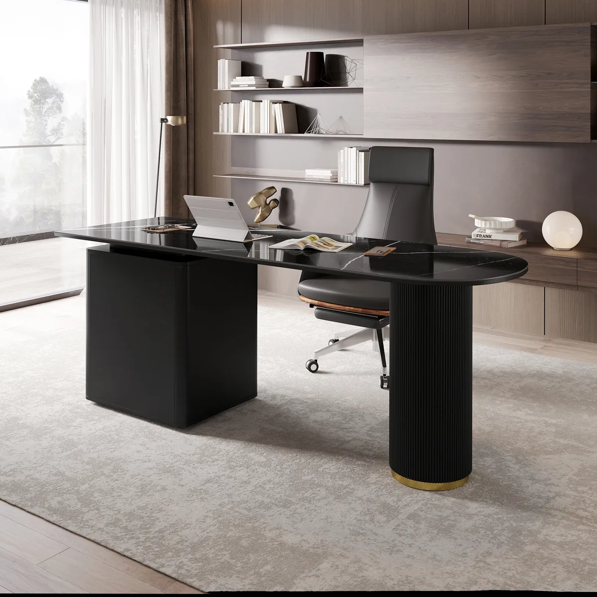 Modern Sintered Stone Top Office Writing Desk with 3-Drawer(71") — image 3