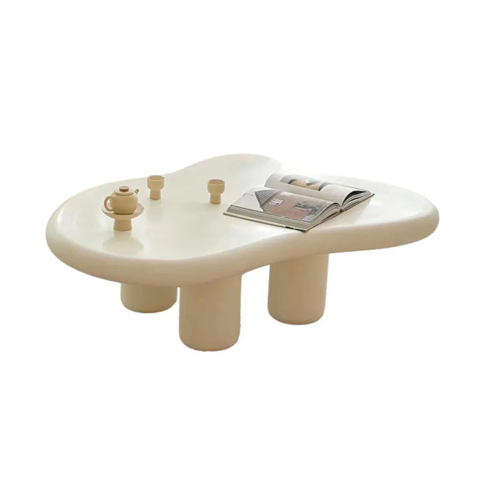 39" Modern Matte Wood Abstract Coffee Table in Off White with 4 legs — image 7