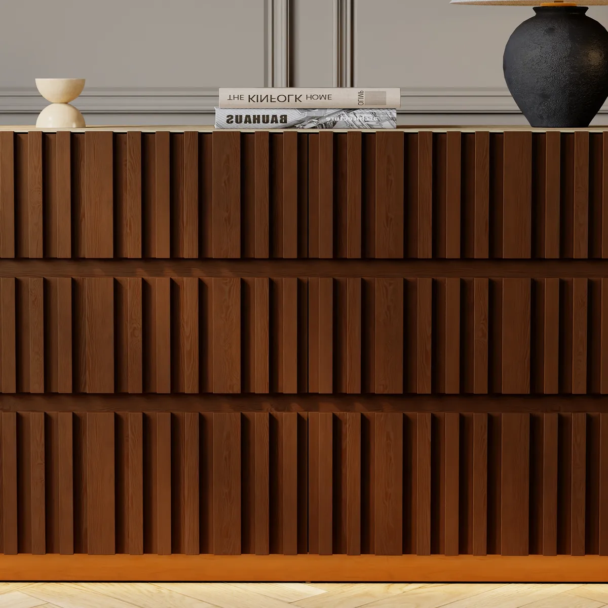 Aura 59" Walnut Sintered Stone 6-Drawer Dresser with Lighting — image 17