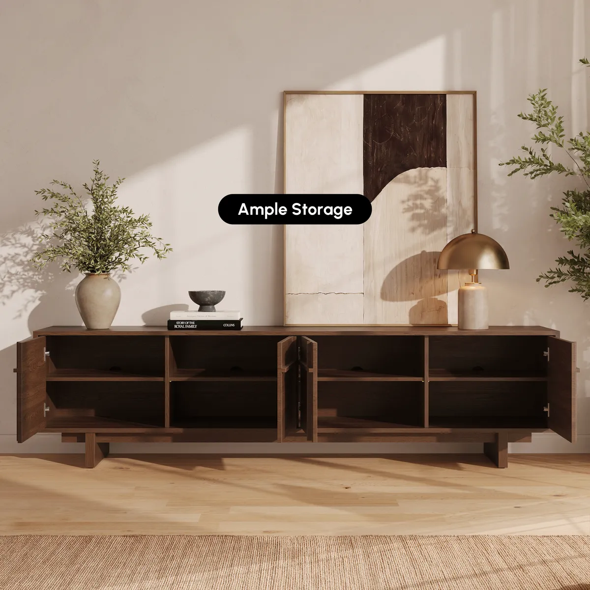 Panvyr 80" Ash Wood Walnut TV Stand with Storage — image 6