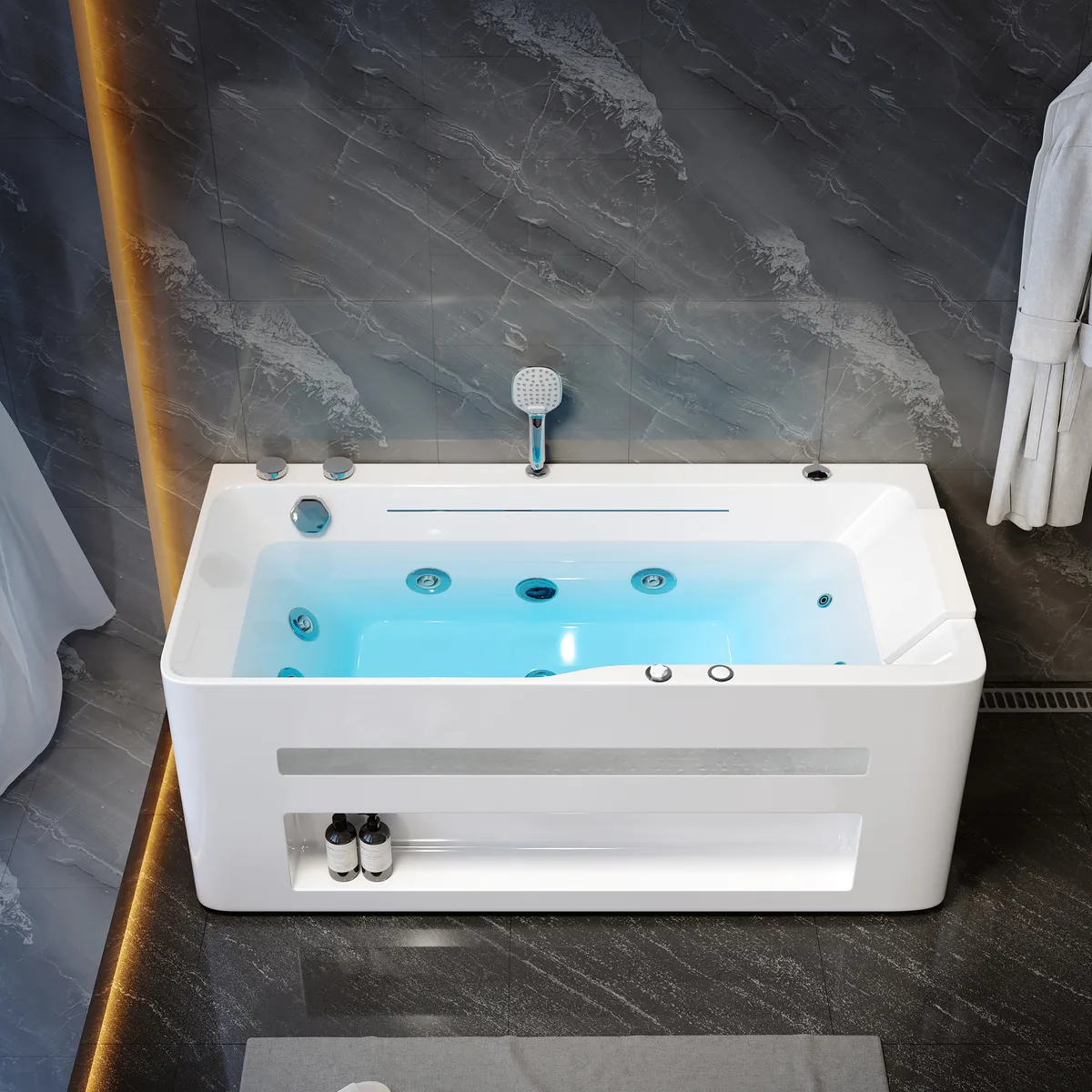 59" Whirlpool Bathtub with Thermostatic Control & Massage Jets & LED Lighting — image 2