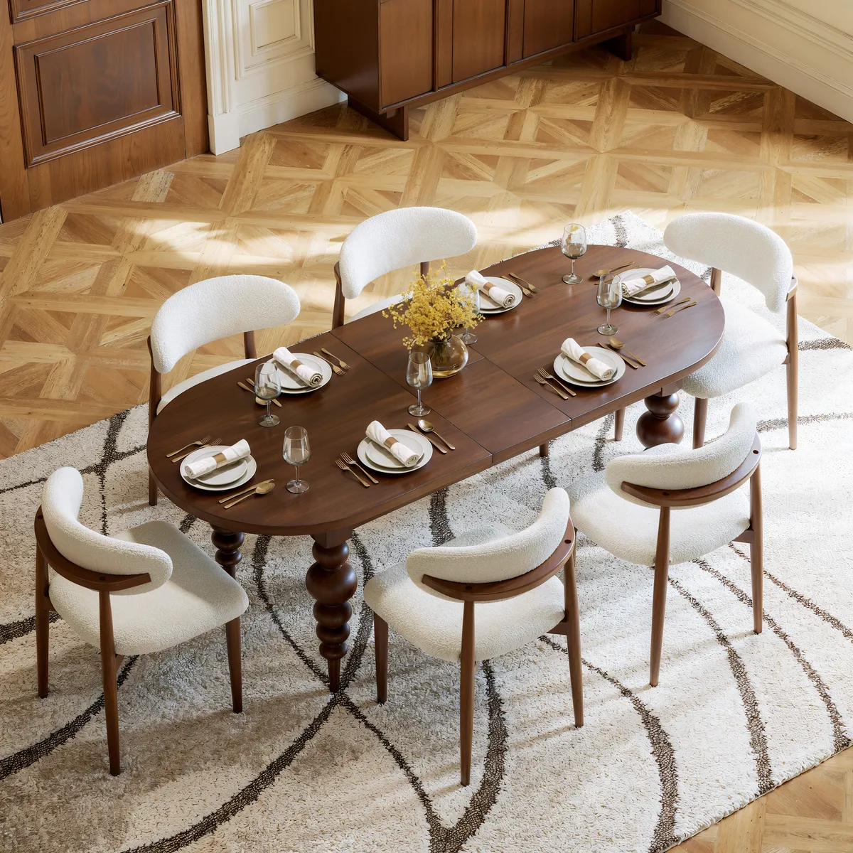Dining Set 67"-79" Extendable Dining Table Black with 6 Chairs
