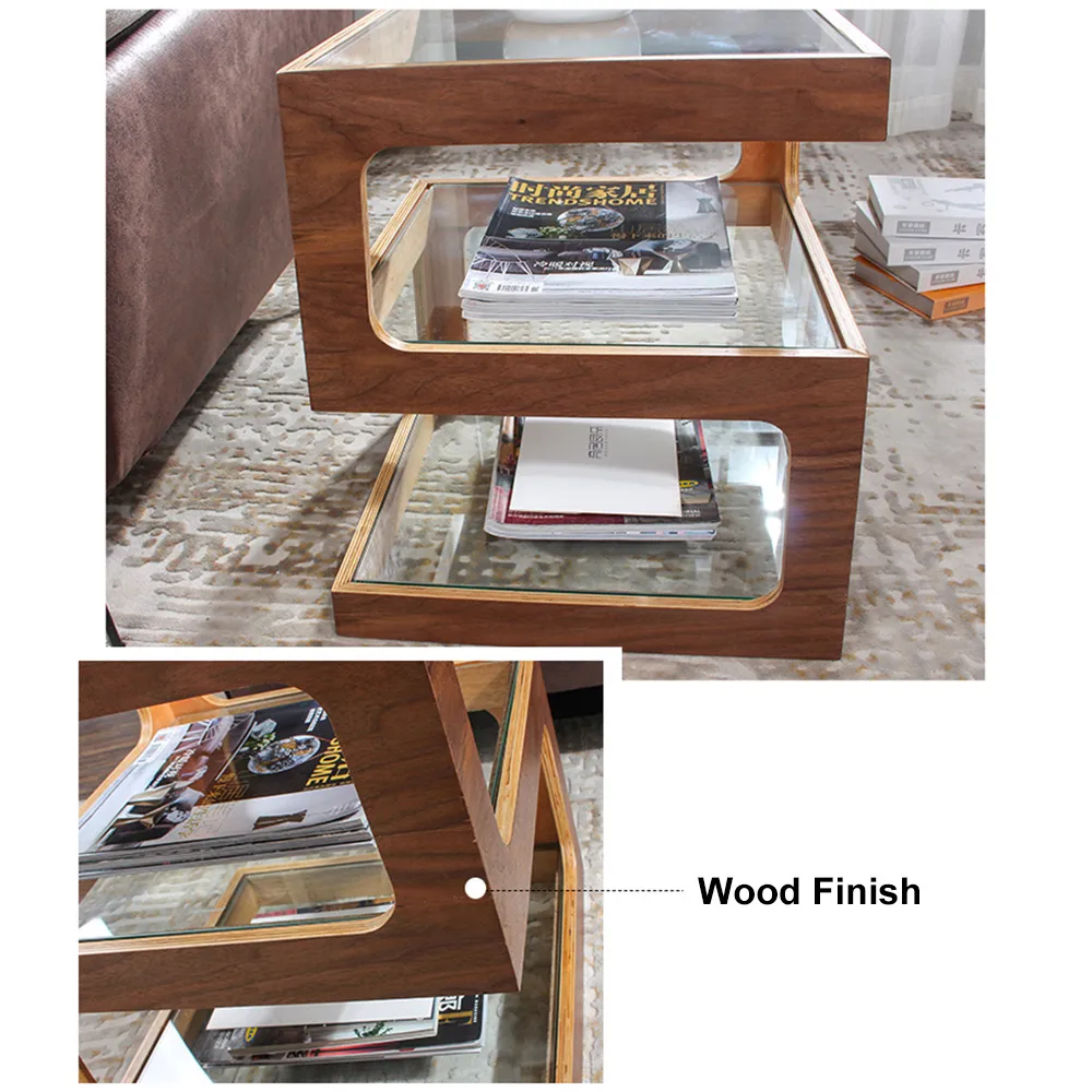 Modern Glass Side Table with 3 Tiers S-shaped End Table — image 7