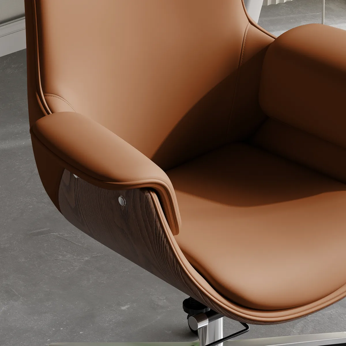 Black Leather Modern Home Office Chair Upholstered High Back Desk Chair Wood Grain Frame — image 19