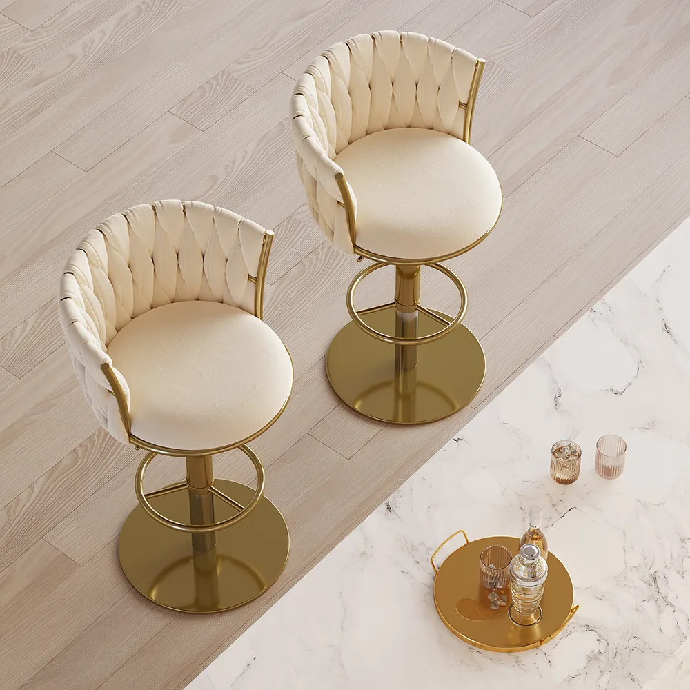 Sweave Set of 2 Gray Swivel Bar Stools Velvet Curved Back Adjustable Height — image 12