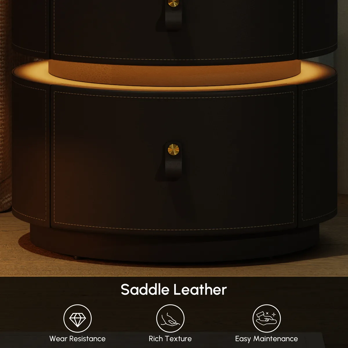 Modern Saddle Leather Smart LED Nightstand — image 7