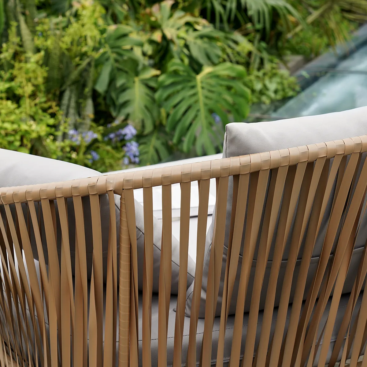 Rattan Outdoor Daybed with Gray Cushion Pillow & Aluminum Frame (63" Width) — image 3