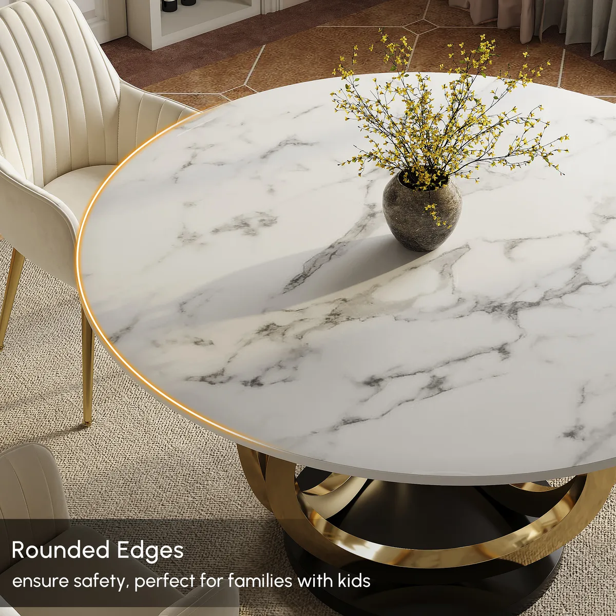 Dining Table Set 53.1" Faux Marble Dining Table White with 4 Velvet Chairs Modern — image 15