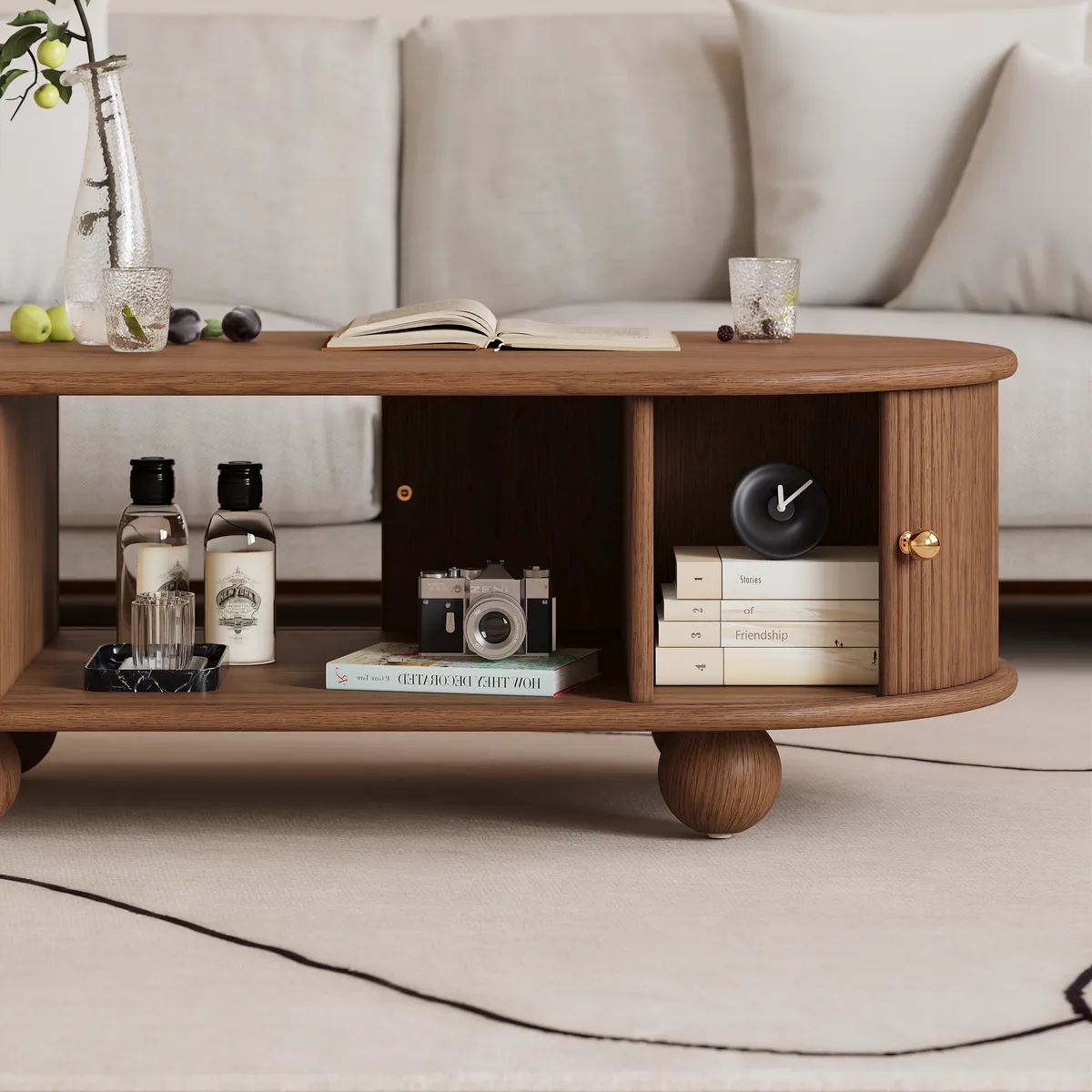 47" Tambour Door Solid Wood Coffee Table with Storage Oval — image 19