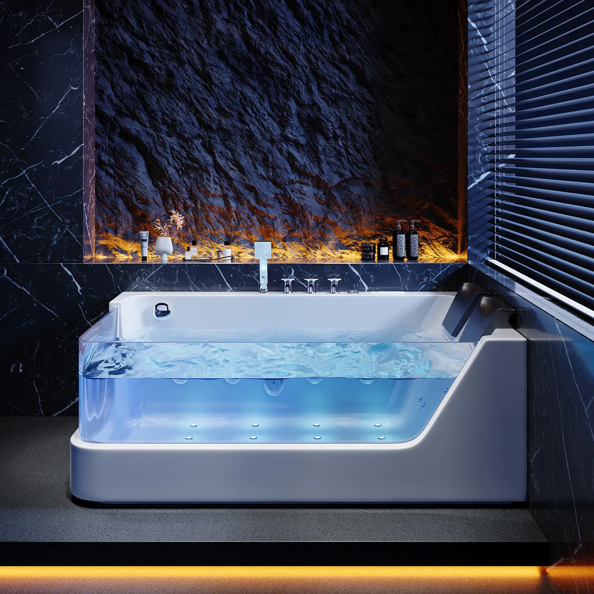 71" Double Whirlpool Bathtub with Thermostat Control & LED Lighting Jetted Hydrotherapy Massage Tub — image 4