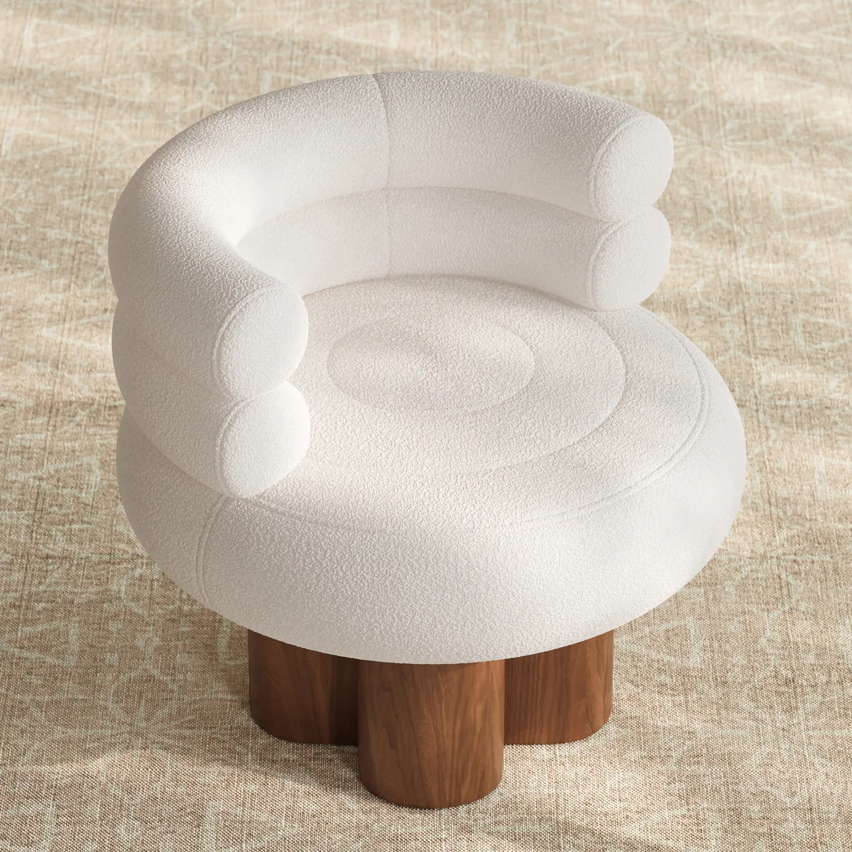 Swivel Solid Wood Base Accent Chair Boucle Armchair for Living Room in White (28" Wide) — image 2