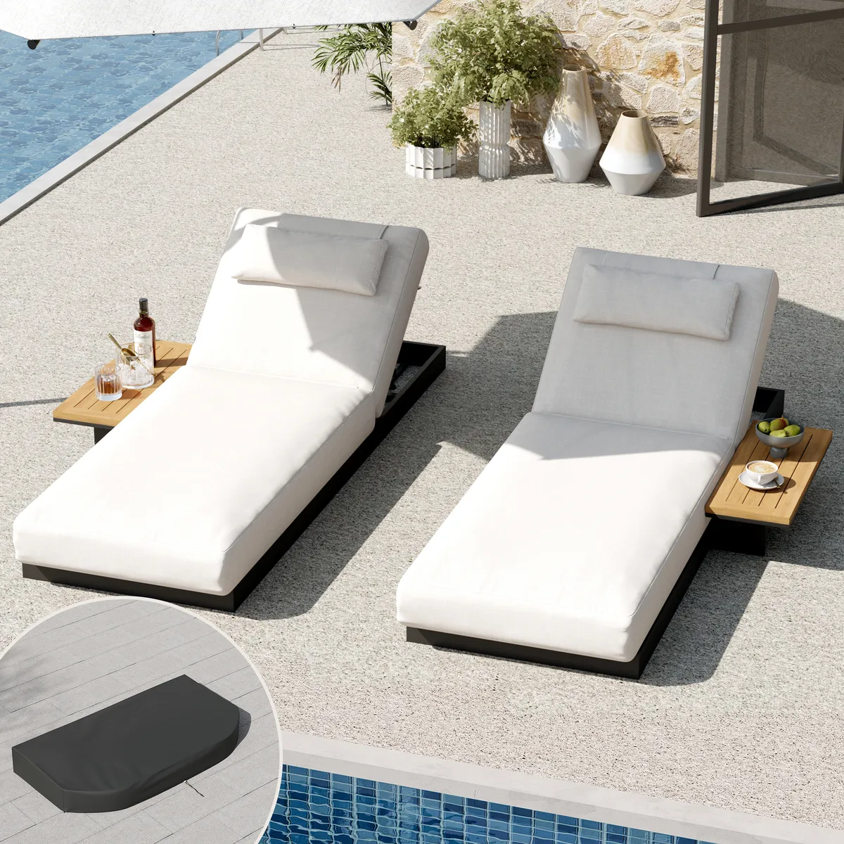 Tevara Single Outdoor Teak & Aluminum Adjustable Chaise Lounge with Black Cover — image 25