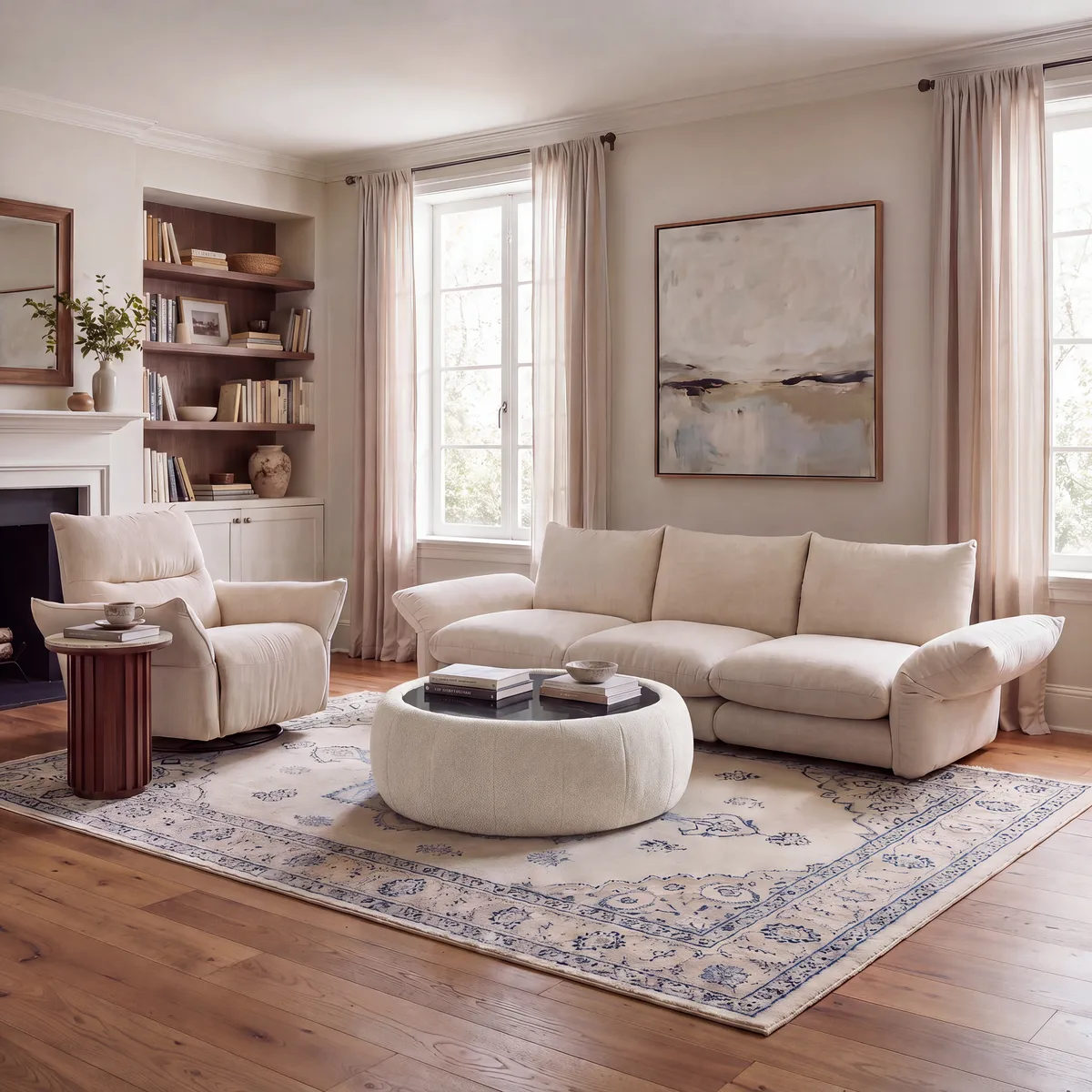 Modern 39" Round Performance Leather Ottoman Coffee Table with Hidden Storage — image 17