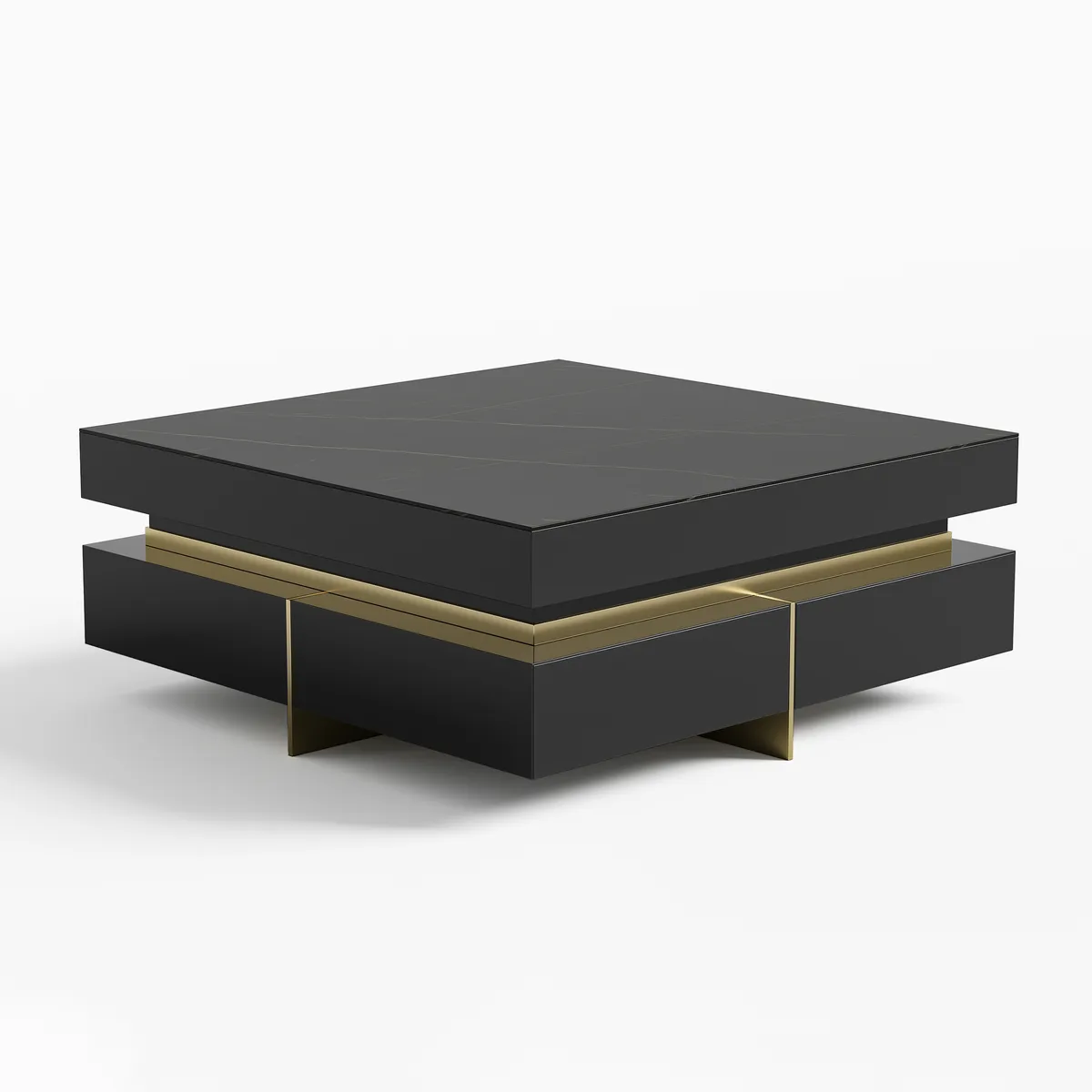 Black Modern Square Coffee Table with Drawers — image 9