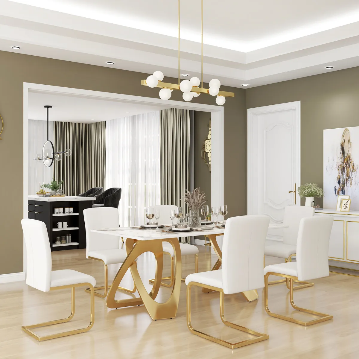 Modern Minimalist Dining Chairs PU Leather Upholstered White Dining Room Chairs — image 5