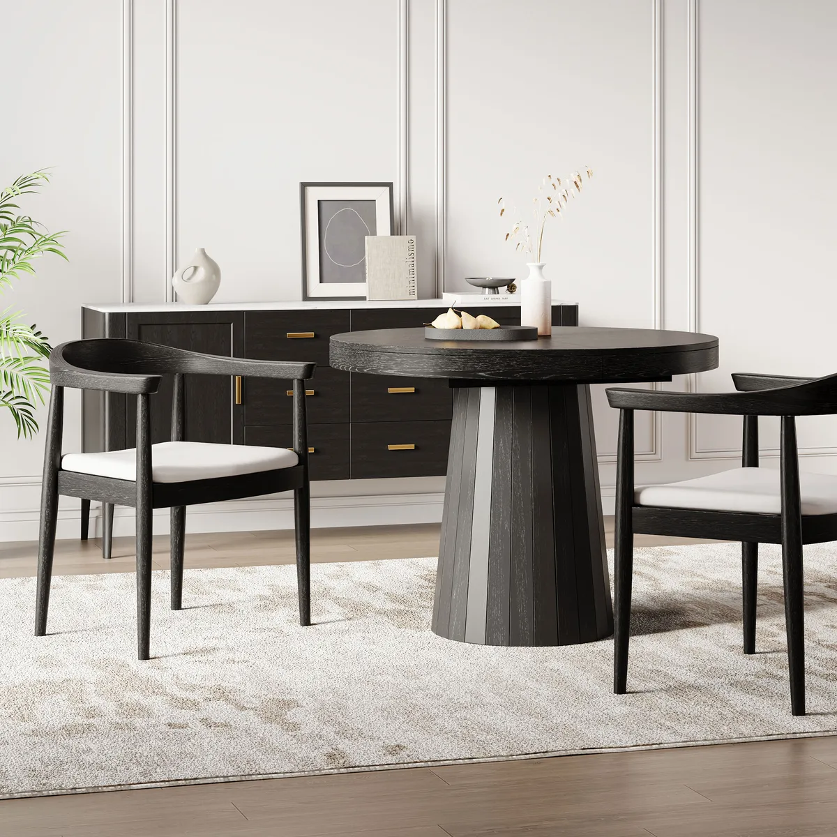 Modern Curved Back 4-Piece Dining Chair Upholstered Leather Walnut Wooden Armchair — image 12