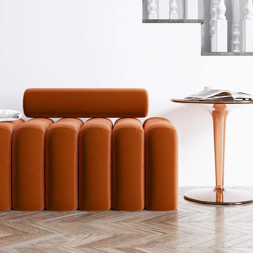 Modern Line Tufted Entryway Bench Upholstered Bench with Round Back — image 4