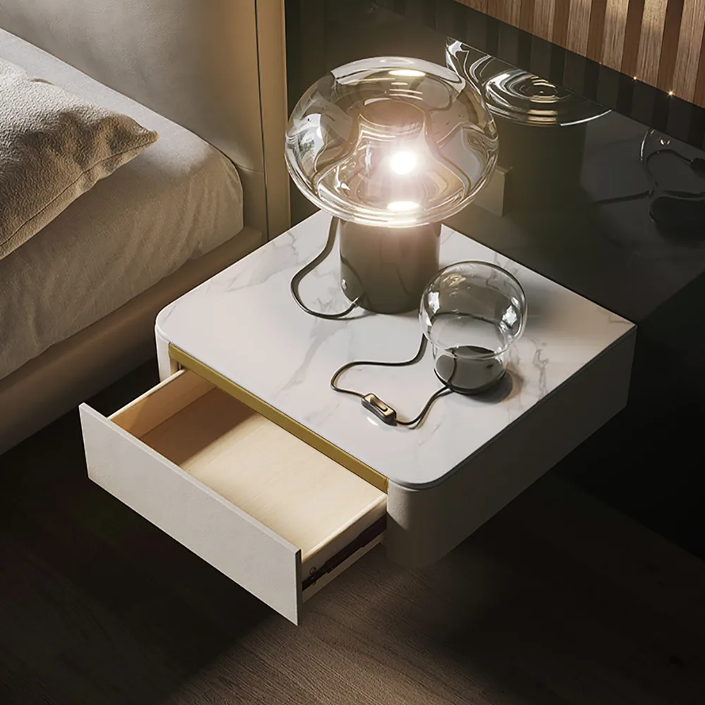 Modern Floating Corduroy Smart Nightstand Bedside Table with Light — image 20