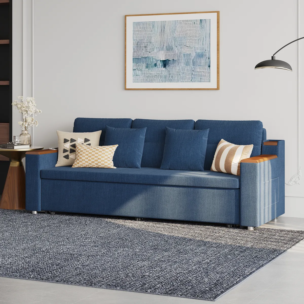 King Size Daybed with Trundle Linen Pull Out Sofa Bed — image 5