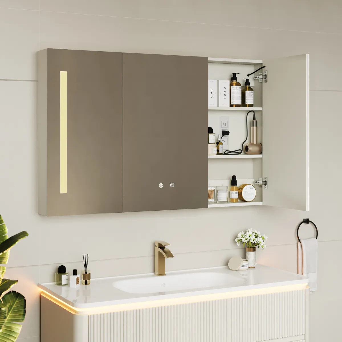 47" Modern Wall-mounted LED Bathroom Medicine Cabinet Vanity Mirror with Storage — image 24