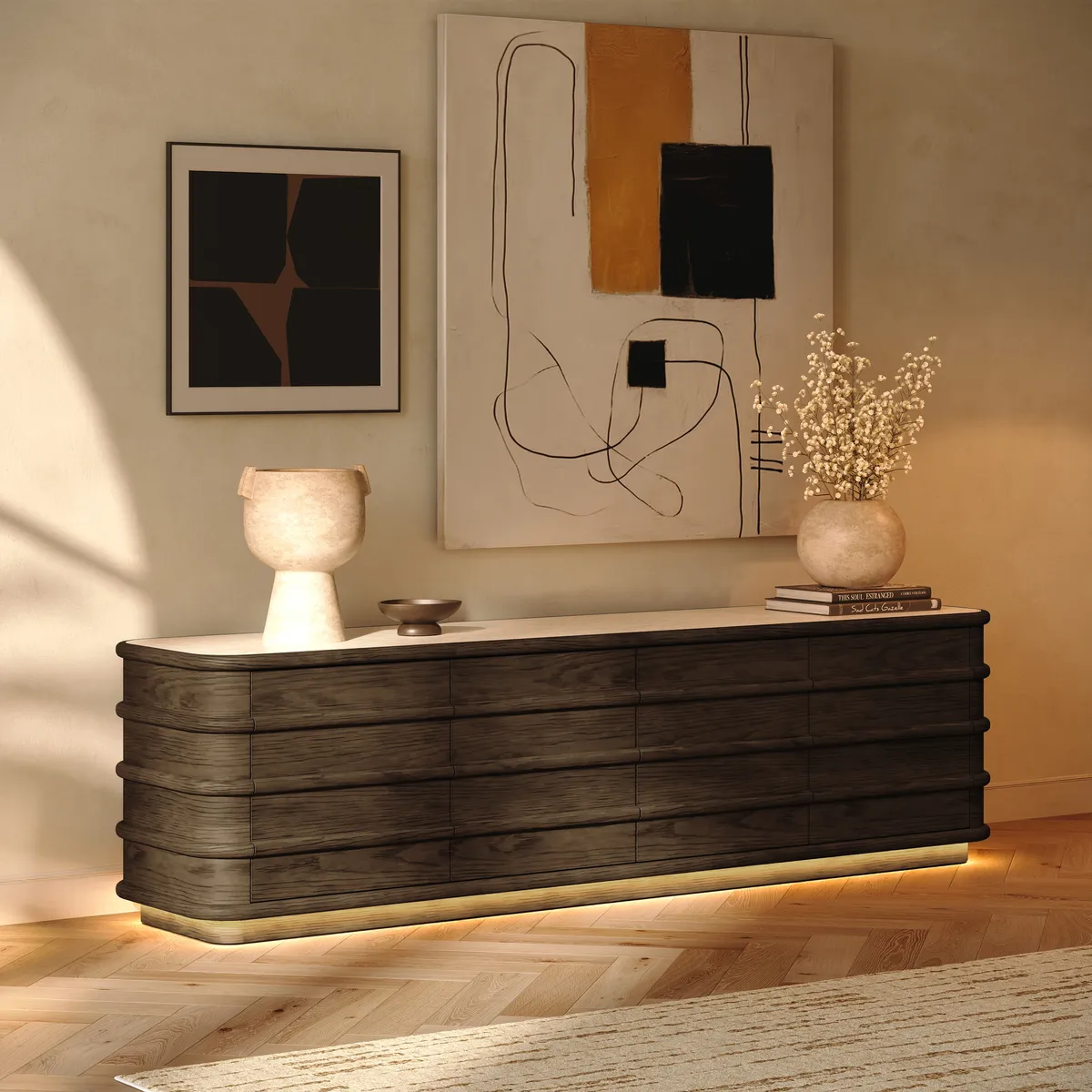 80" Ash Wood TV Stand with Sintered Stone Top — image 22