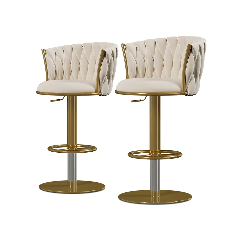 Sweave Set of 2 Gray Swivel Bar Stools Velvet Curved Back Adjustable Height — image 17