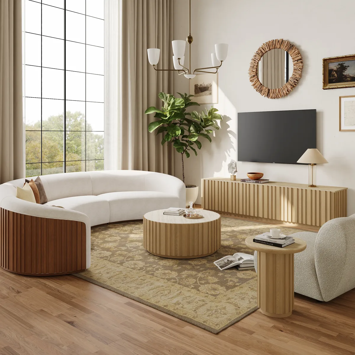 Aura Ash Wood Fluted Round Side Table with Sintered Stone Top — image 15