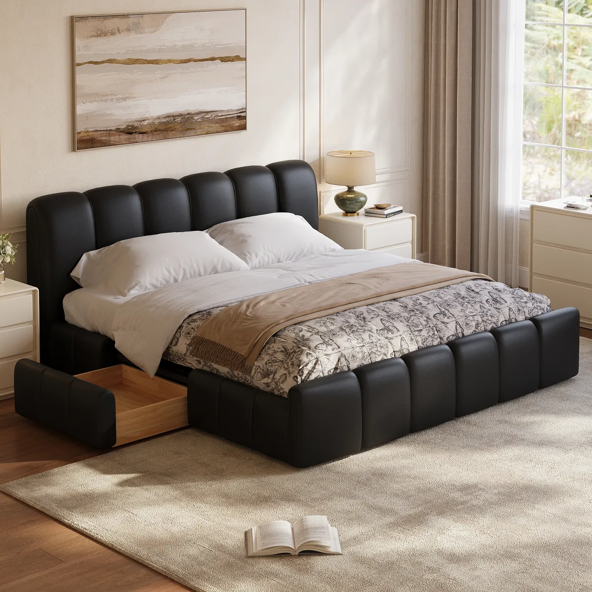 Humply Queen Faux Leather Storage Bed with Drawers — image 6
