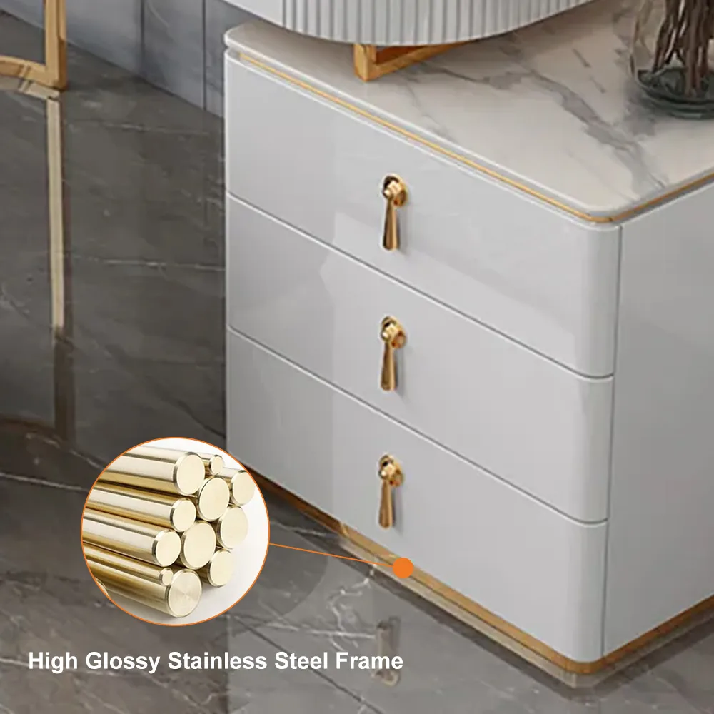 Nordic Makeup Vanity Extendable with 5-Drawer Dressing Table with Stone Top in Champagne — image 18