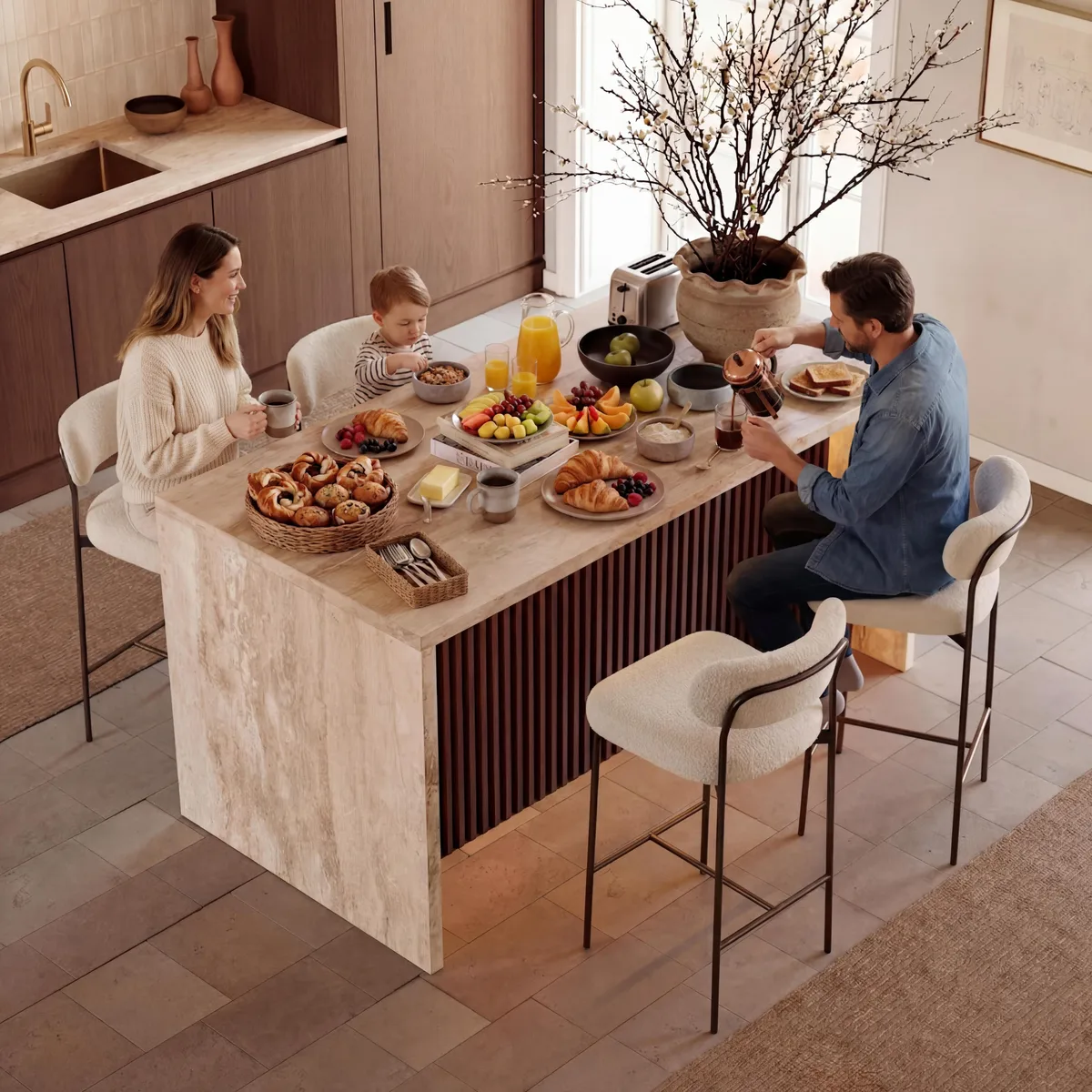 72" Waterfall Wood Kitchen lsland Fluted Panel Design with & Storage & LED Light — image 7