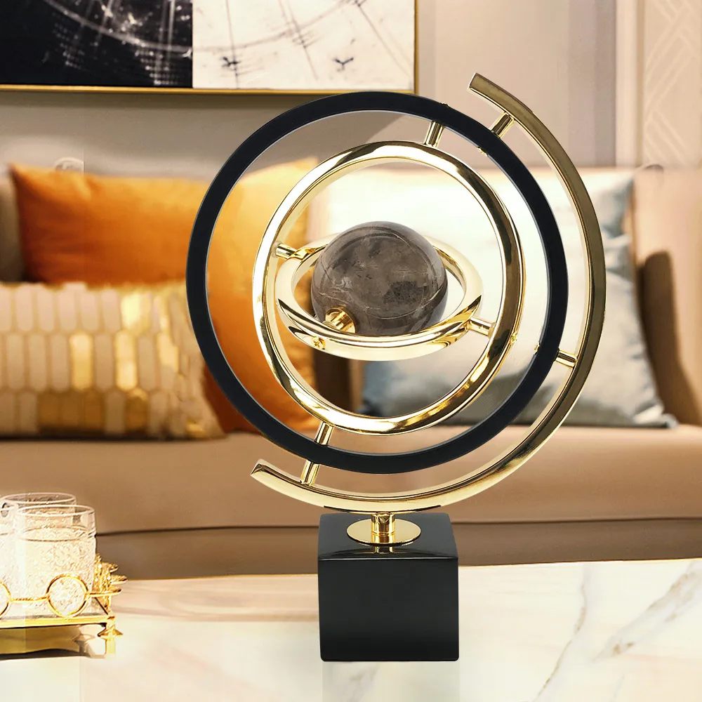 Modern Sculpture Decor Abstract Art Decoration Metal Globe Ornament Living Room Decor with Rectangle Stand — image 6