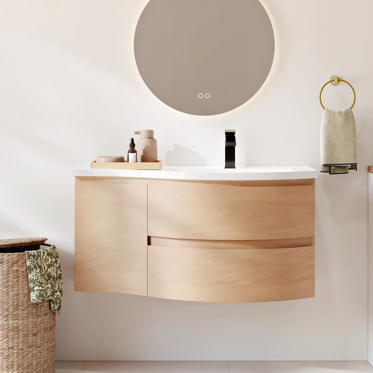 35" Floating Curved Bathroom Vanity Half-Circle Bathroom Cabinet — image 12