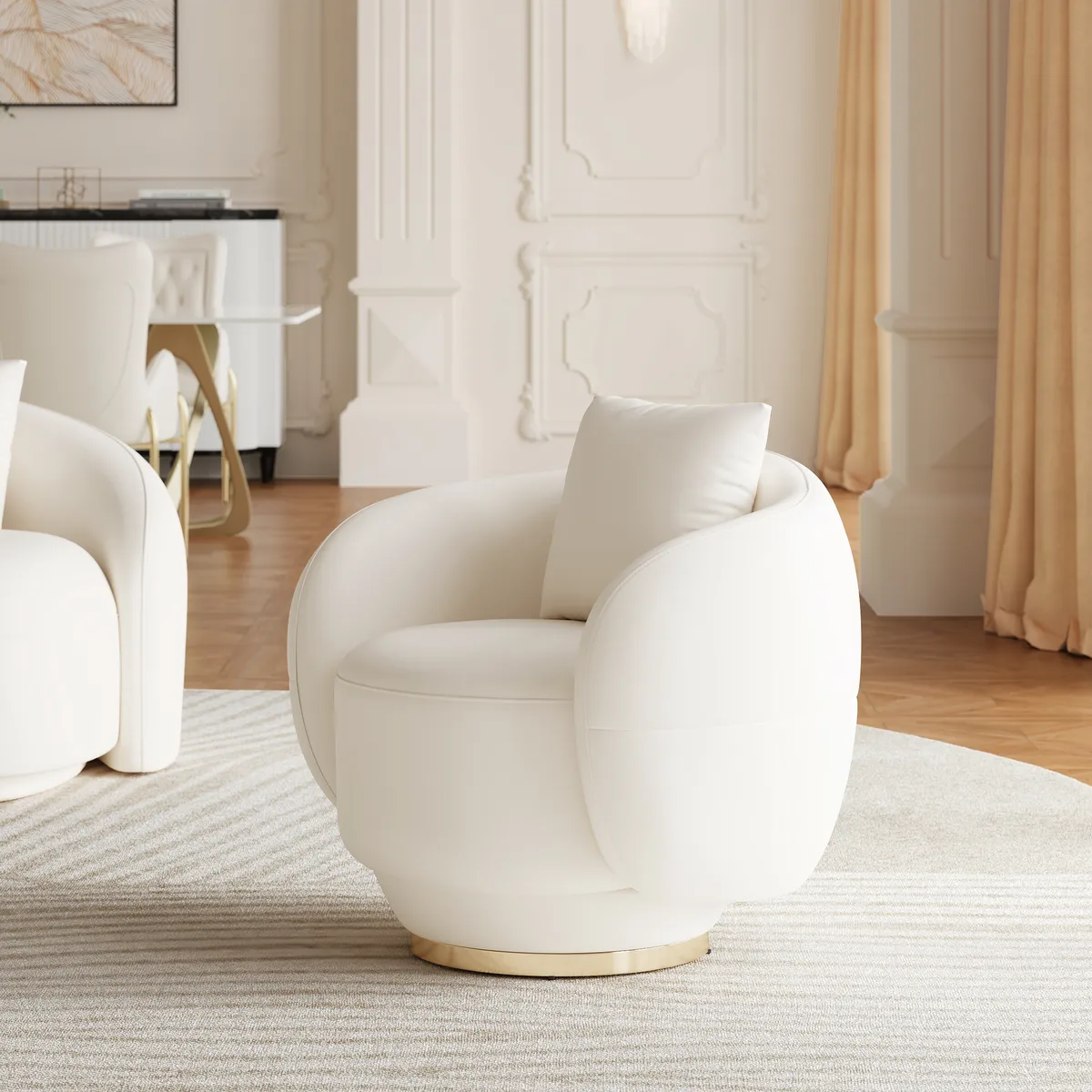 Swivel Barrel Accent Chair Faux Leather Armchair for Living Room in Warm White (35" Wide) — image 10