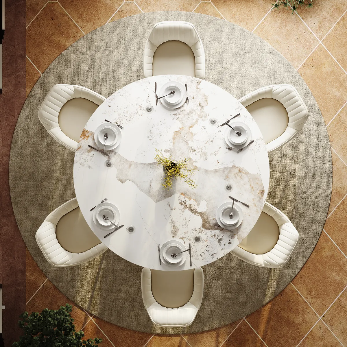 39" Pandora Faux Marble Round Dining Table with Glossy Gold Base for 4 People — image 24