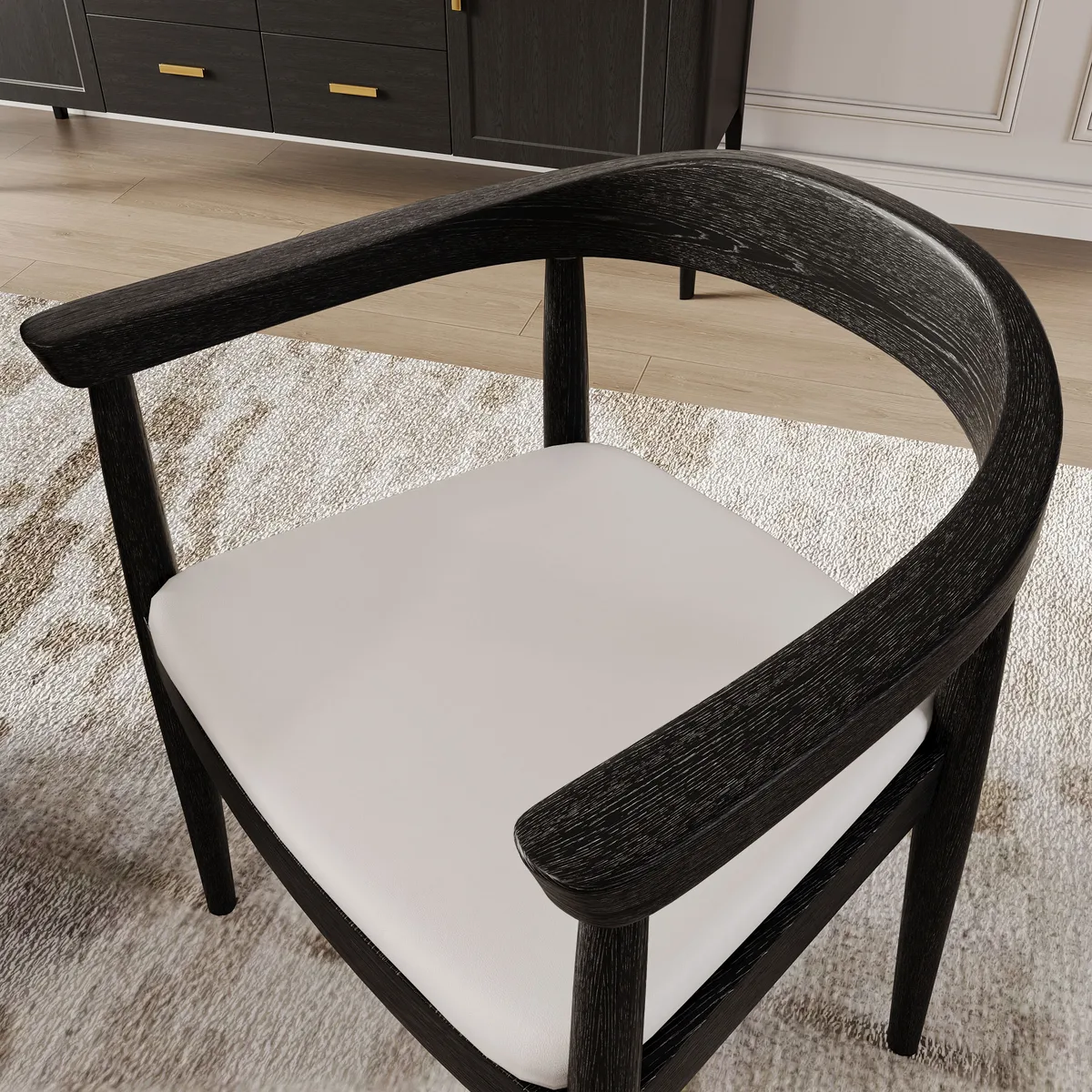 Modern Curved Back 4-Piece Dining Chair Upholstered Leather Walnut Wooden Armchair — image 15