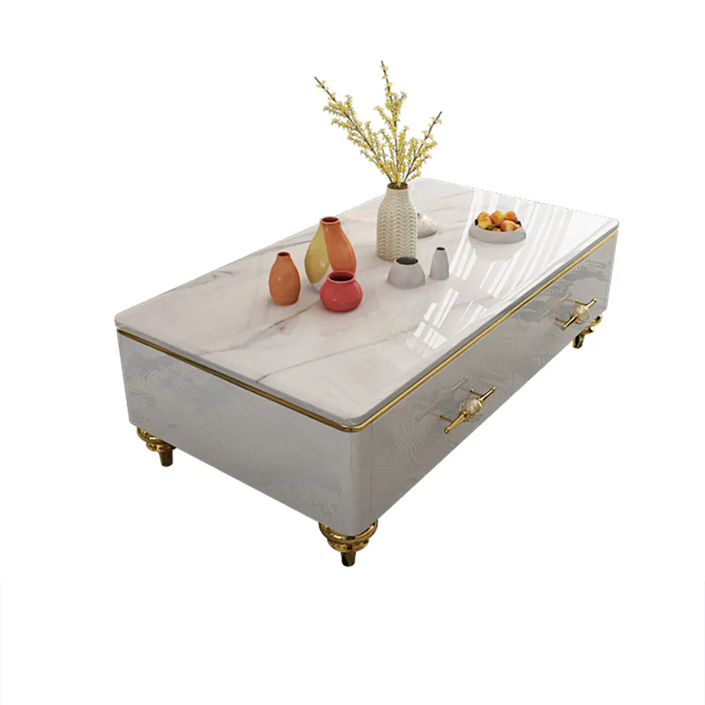 Chift 51.2" Modern Marble Coffee Table & Storage Drawers Gold Stainless Steel Legs — image 9