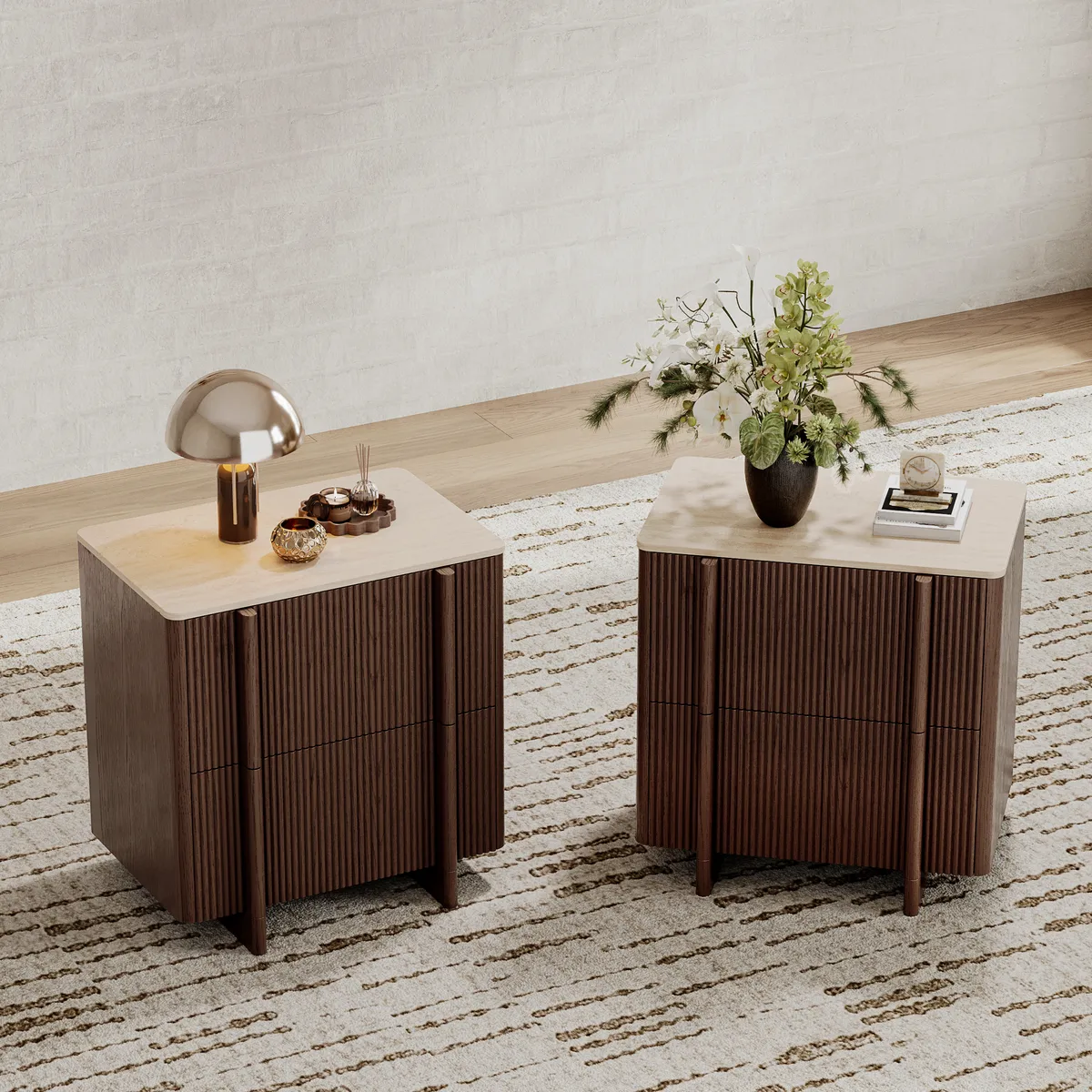 Lineva 24" 2-Drawer Nightstand with Faux Travertine Stone — image 5