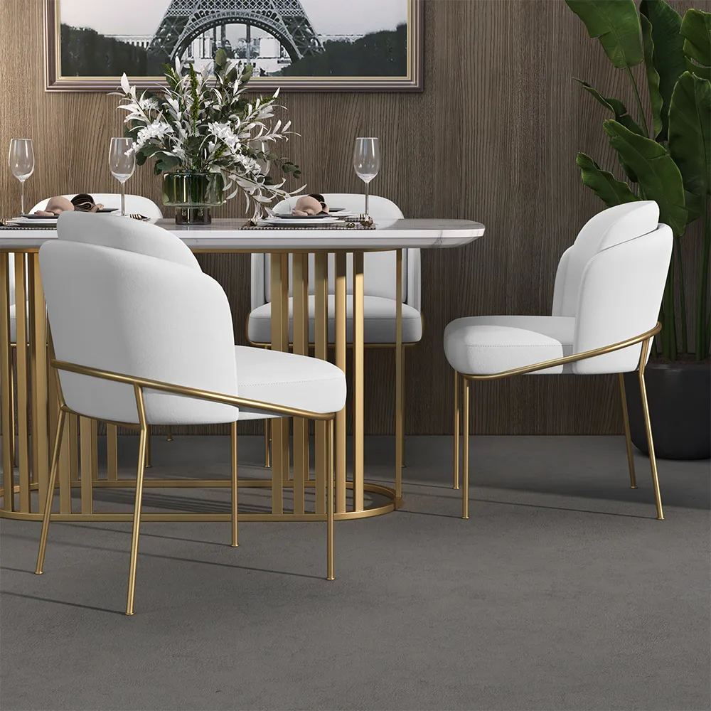 Dining Table Set 48" Round Dining Table White Faux Marble Top with 6 White Cotton & Linen Dining Chairs — image 9