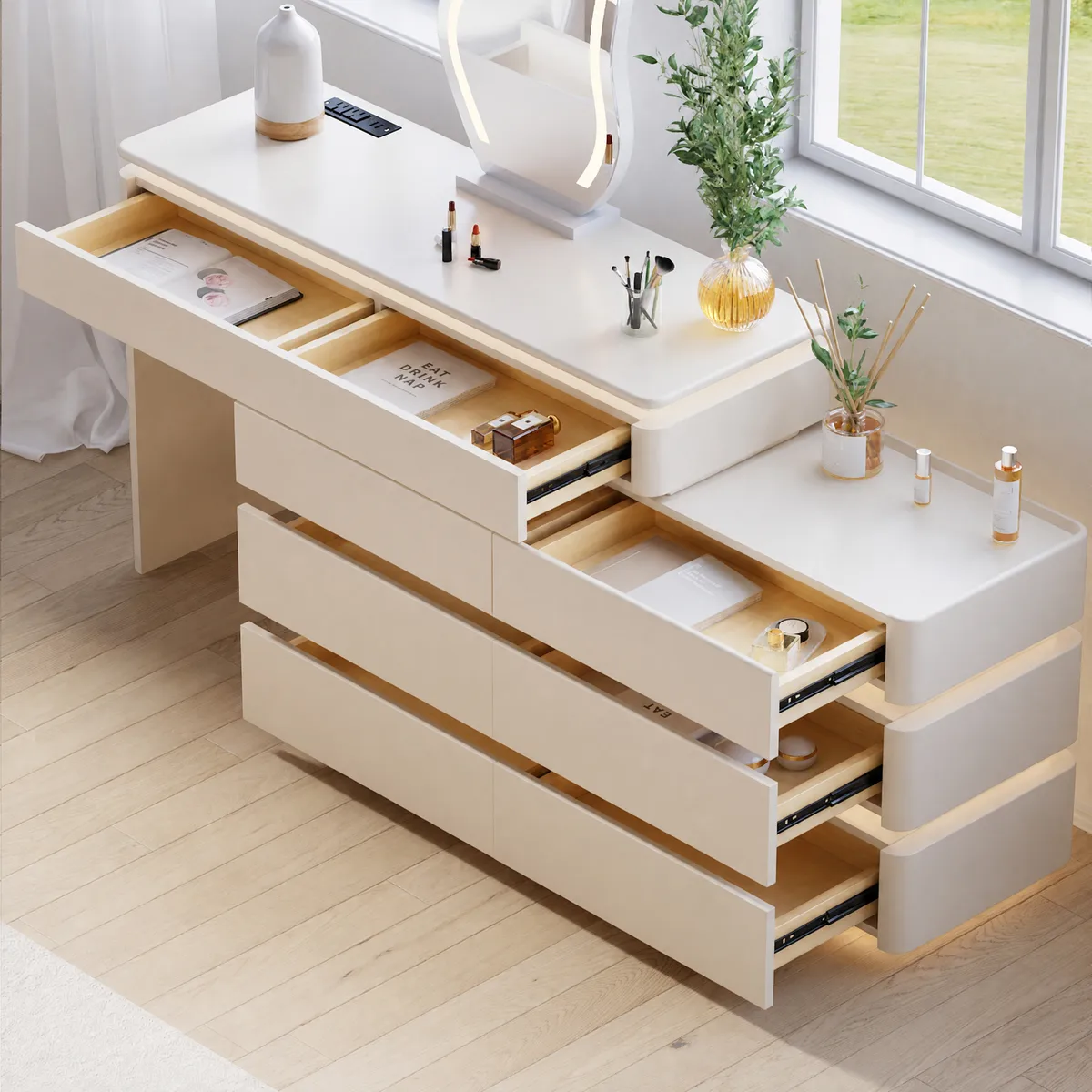 47" Smart Makeup Vanity Retractable Dressing Table with Mirror & Lights — image 7