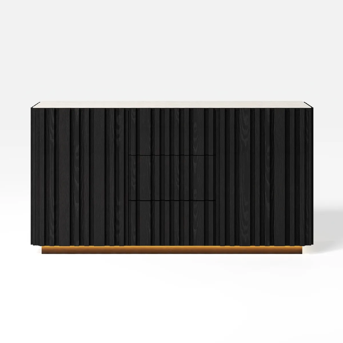 Aura 60" Faux Travertine Top Buffet Sideboard with Ash Wood Slatted Panels & Light — image 9