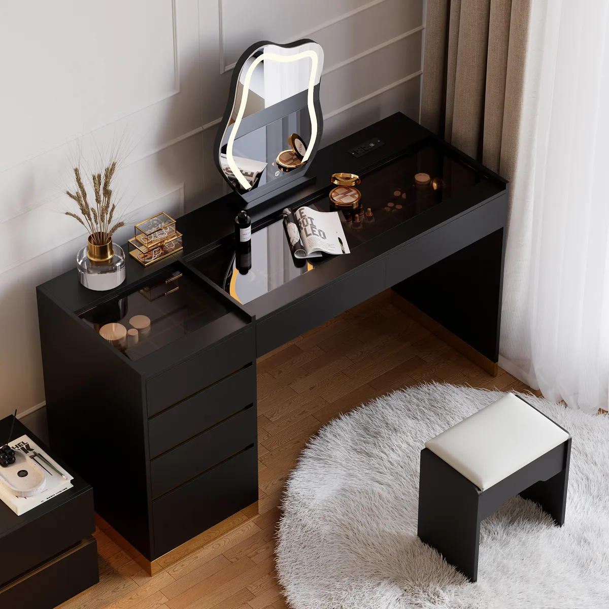 Modern Makeup Vanity Set with Lighted Vanity Mirror & Charging Station & Jewelry Storage Dressing Table — image 2