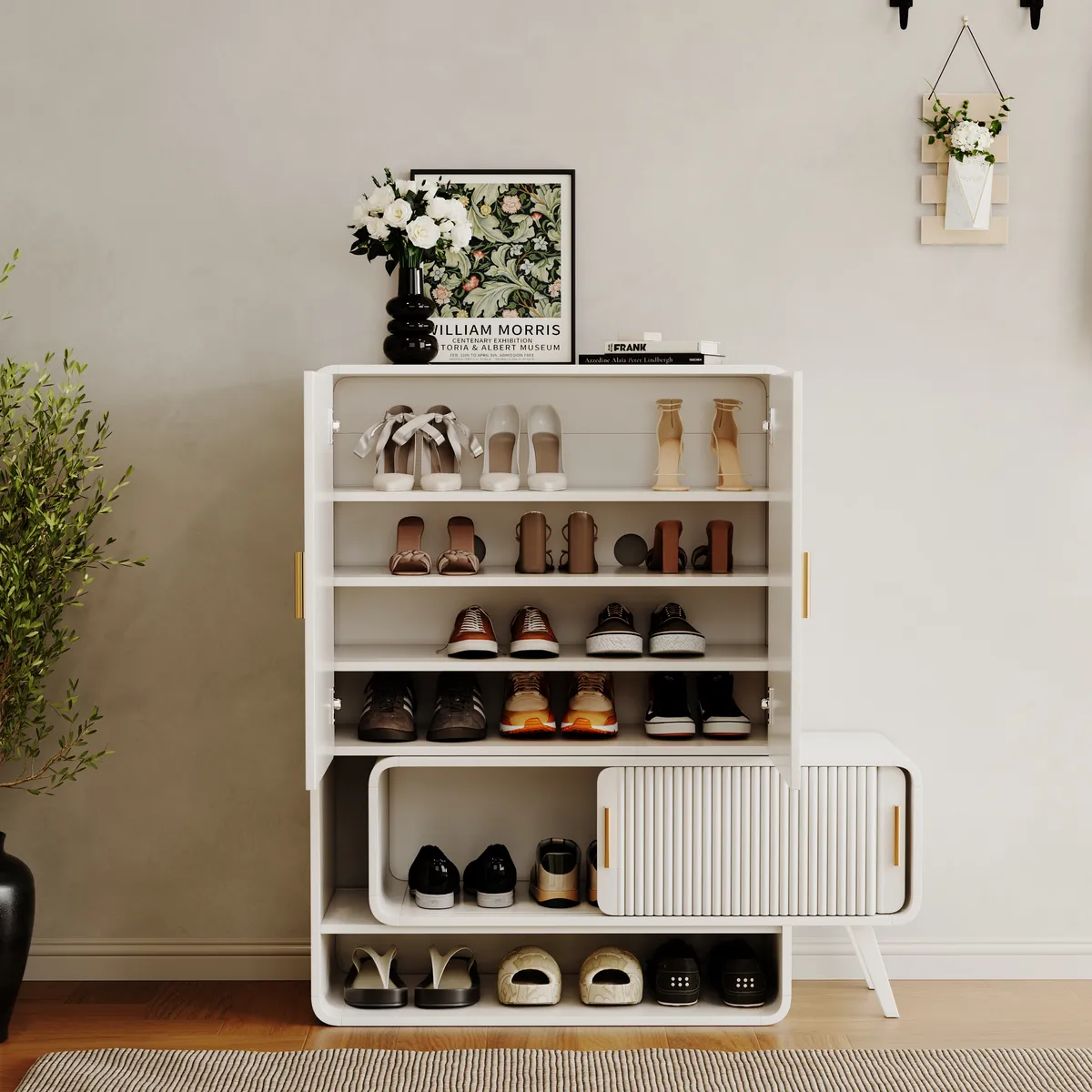 37" Warm White Shoe Storage Fluted Entryway Cabinet,Left Hand — image 25