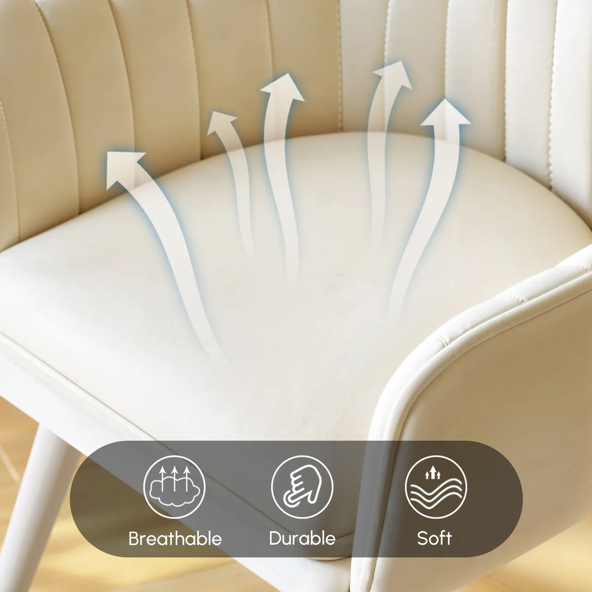 Modern Warm White Velvet Dining Chair with Cushioned Seat — image 7