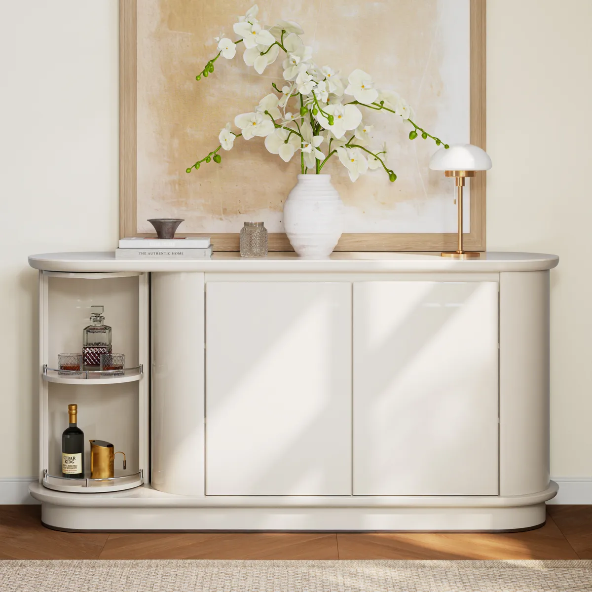 Modern 63" Faux Travertine Sintered Stone Sideboard — image 3